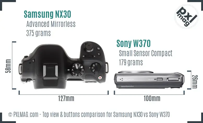 Samsung NX30 vs Sony W370 top view buttons comparison