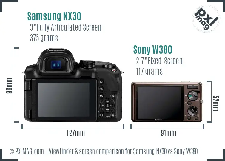 Samsung NX30 vs Sony W380 Screen and Viewfinder comparison