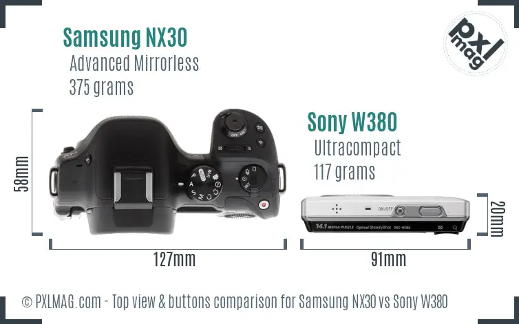 Samsung NX30 vs Sony W380 top view buttons comparison