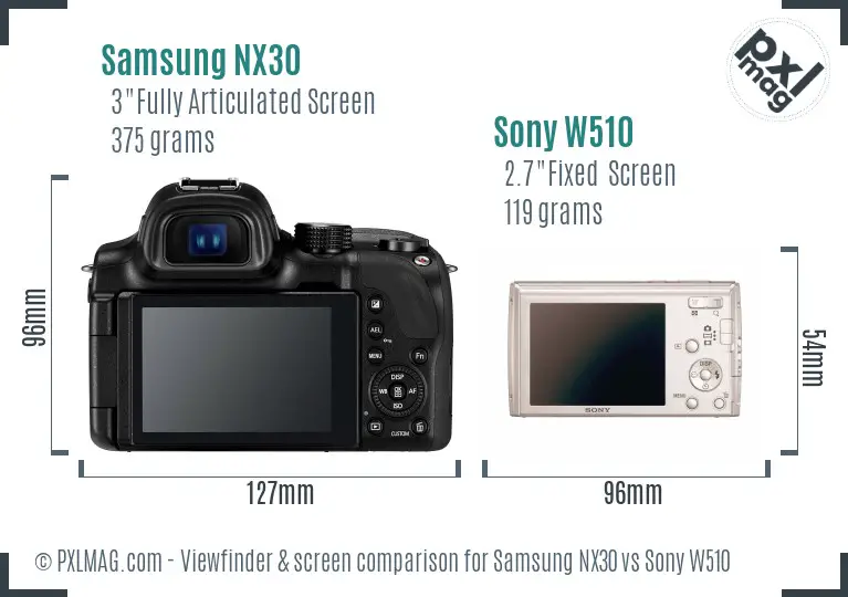 Samsung NX30 vs Sony W510 Screen and Viewfinder comparison