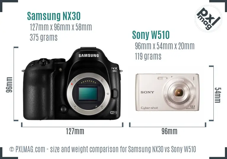Samsung NX30 vs Sony W510 size comparison