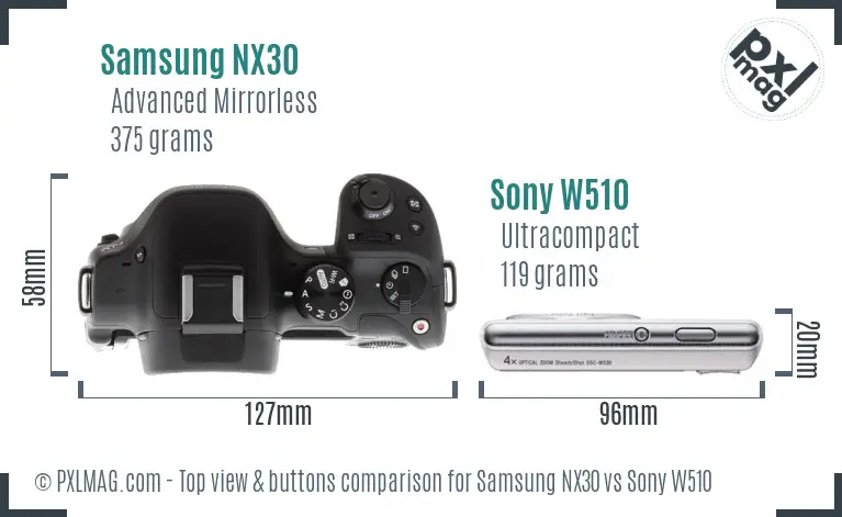Samsung NX30 vs Sony W510 top view buttons comparison