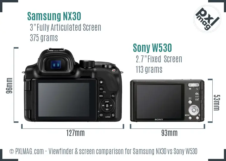 Samsung NX30 vs Sony W530 Screen and Viewfinder comparison