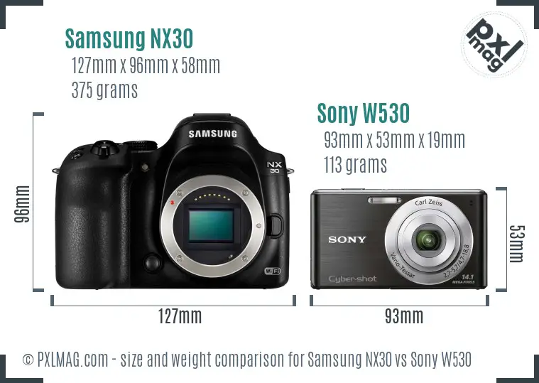 Samsung NX30 vs Sony W530 size comparison