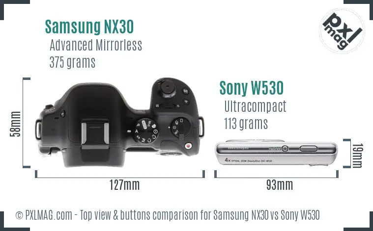Samsung NX30 vs Sony W530 top view buttons comparison