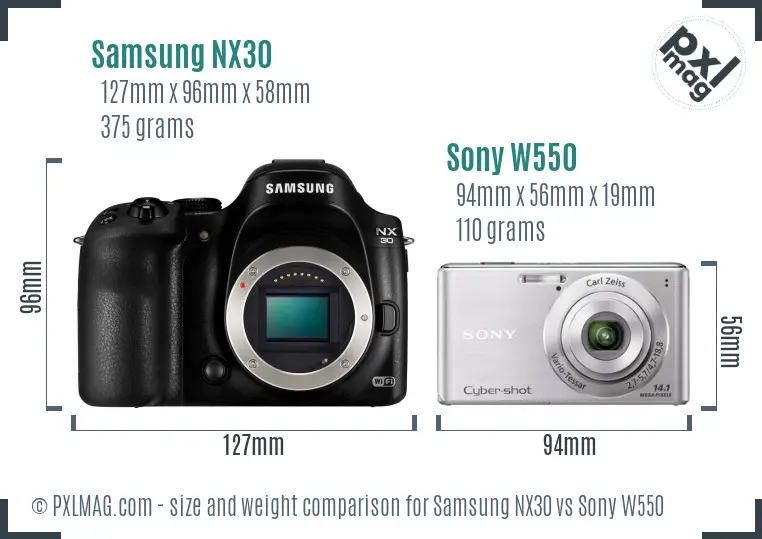 Samsung NX30 vs Sony W550 size comparison