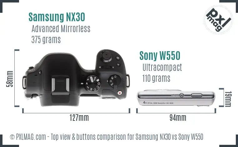 Samsung NX30 vs Sony W550 top view buttons comparison