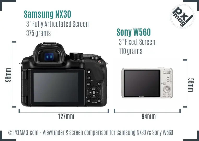 Samsung NX30 vs Sony W560 Screen and Viewfinder comparison