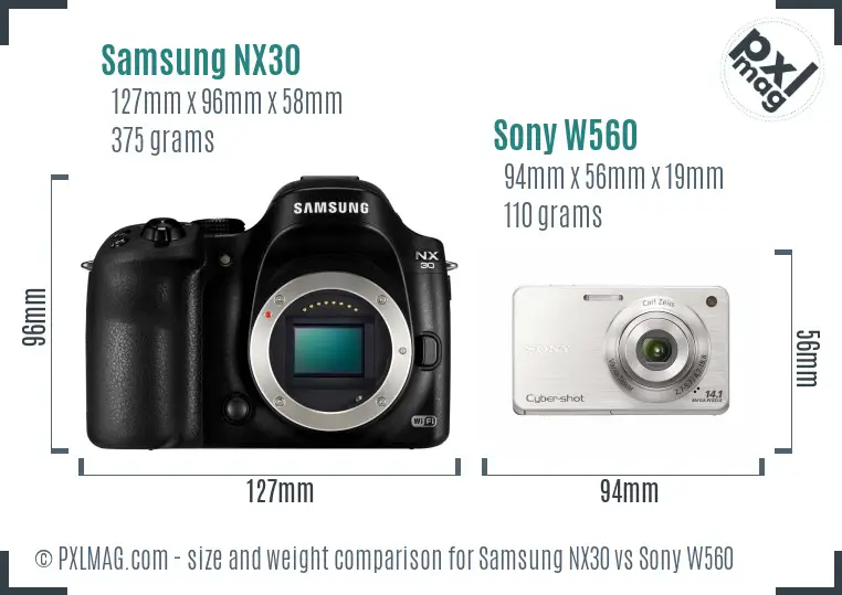 Samsung NX30 vs Sony W560 size comparison