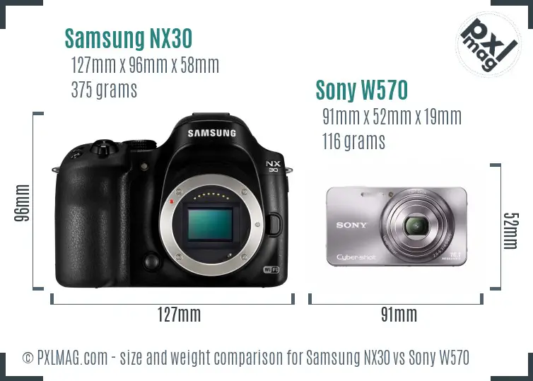 Samsung NX30 vs Sony W570 size comparison