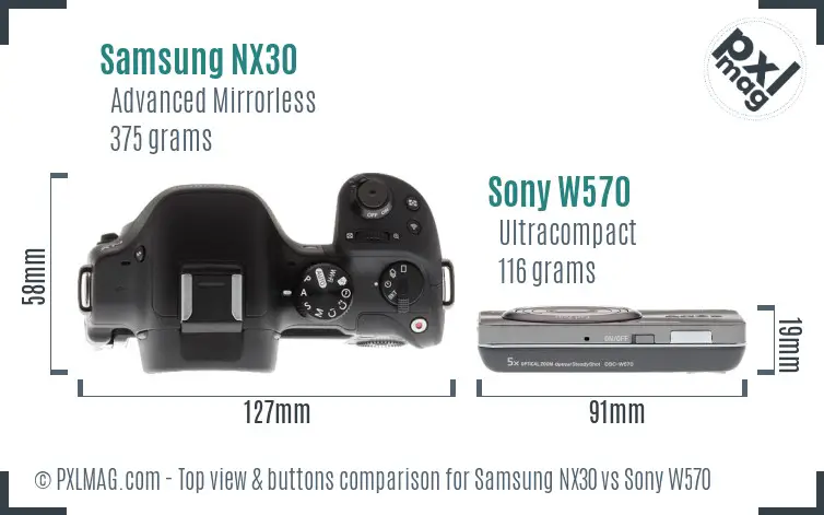 Samsung NX30 vs Sony W570 top view buttons comparison