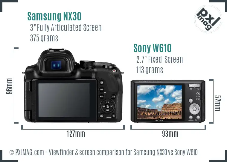 Samsung NX30 vs Sony W610 Screen and Viewfinder comparison