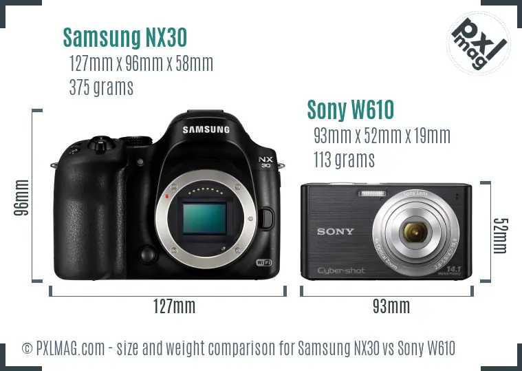 Samsung NX30 vs Sony W610 size comparison