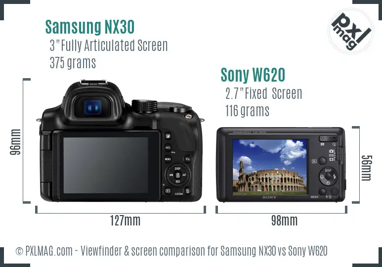 Samsung NX30 vs Sony W620 Screen and Viewfinder comparison