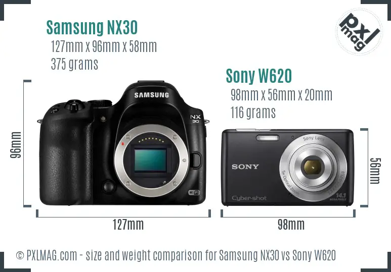 Samsung NX30 vs Sony W620 size comparison
