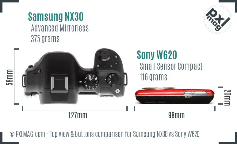 Samsung NX30 vs Sony W620 top view buttons comparison