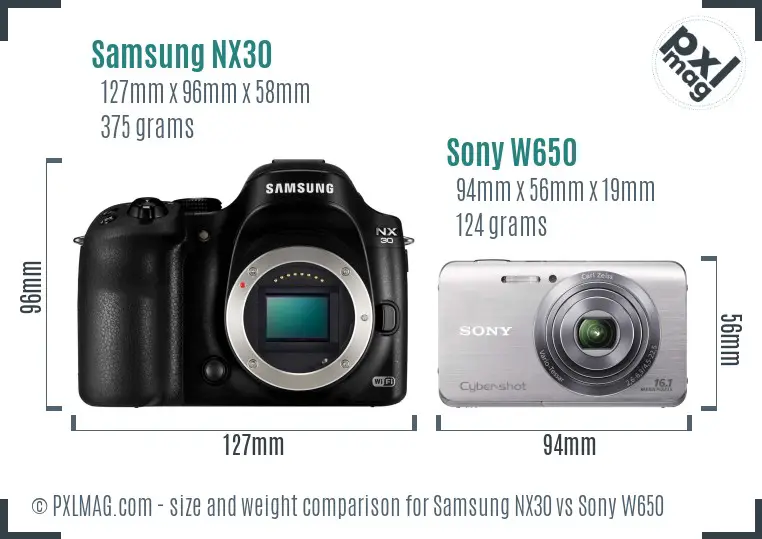 Samsung NX30 vs Sony W650 size comparison
