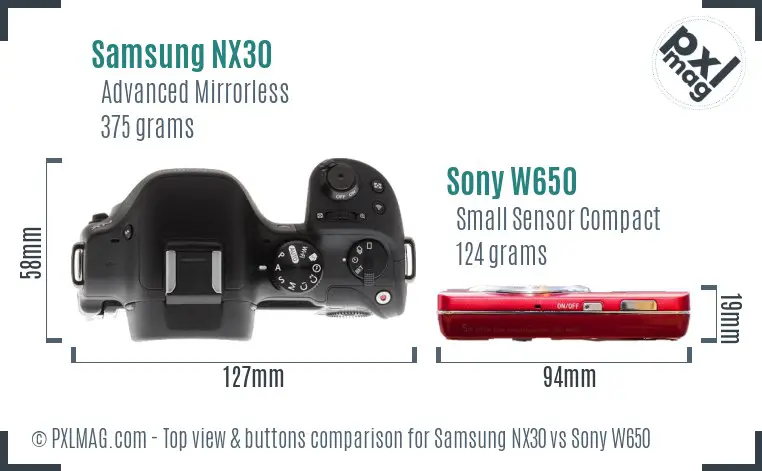 Samsung NX30 vs Sony W650 top view buttons comparison