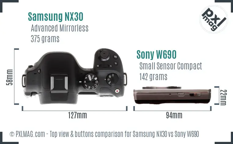 Samsung NX30 vs Sony W690 top view buttons comparison