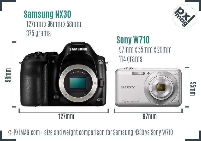 Samsung NX30 vs Sony W710 size comparison