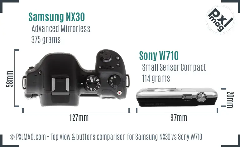Samsung NX30 vs Sony W710 top view buttons comparison