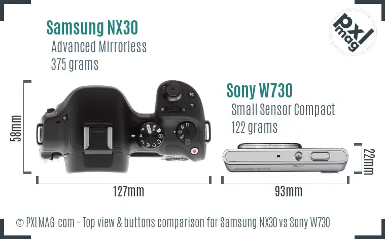 Samsung NX30 vs Sony W730 top view buttons comparison