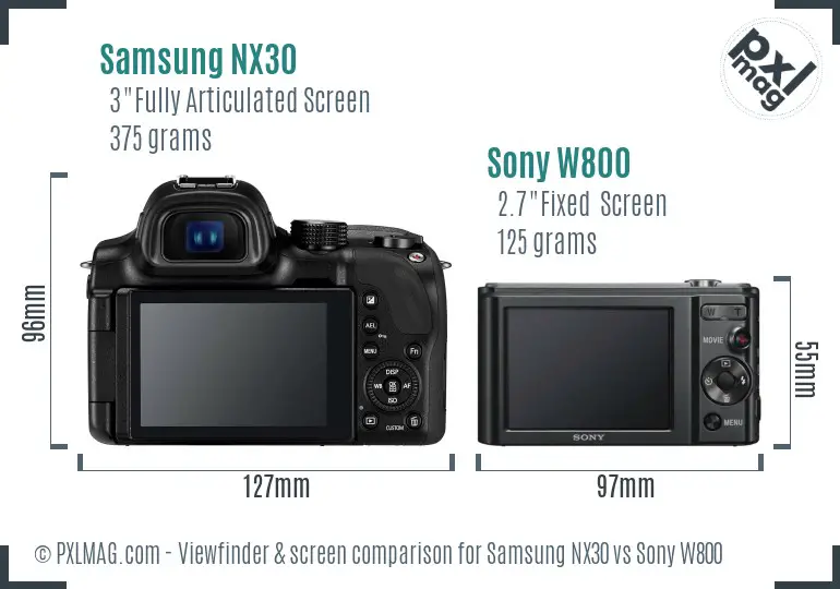 Samsung NX30 vs Sony W800 Screen and Viewfinder comparison