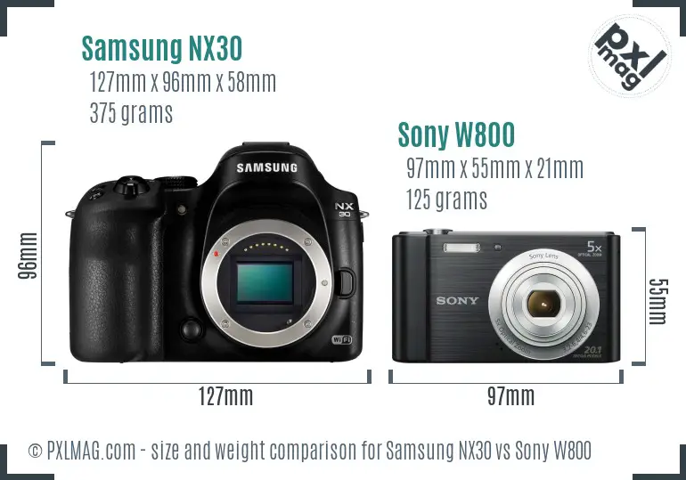 Samsung NX30 vs Sony W800 size comparison