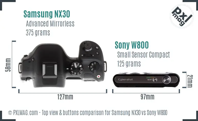 Samsung NX30 vs Sony W800 top view buttons comparison