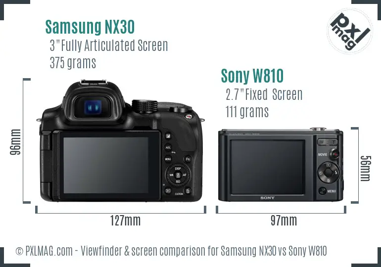 Samsung NX30 vs Sony W810 Screen and Viewfinder comparison