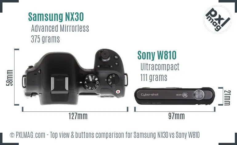 Samsung NX30 vs Sony W810 top view buttons comparison