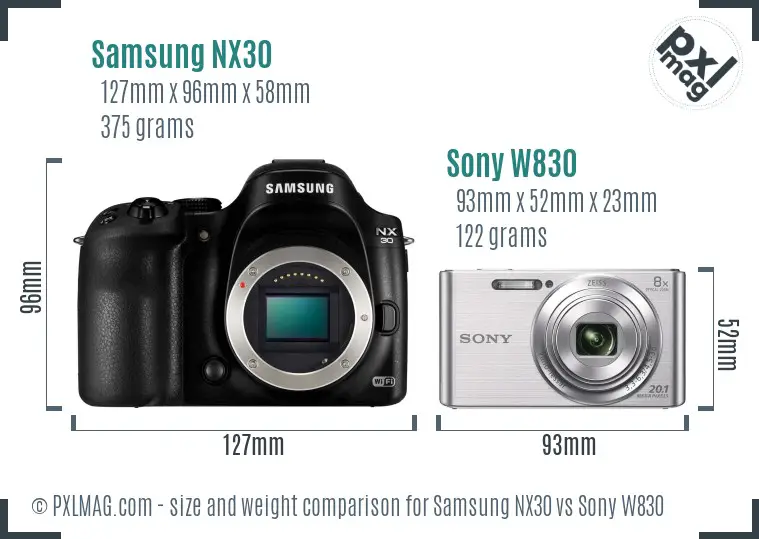 Samsung NX30 vs Sony W830 size comparison