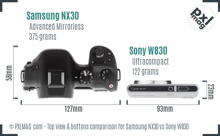 Samsung NX30 vs Sony W830 top view buttons comparison