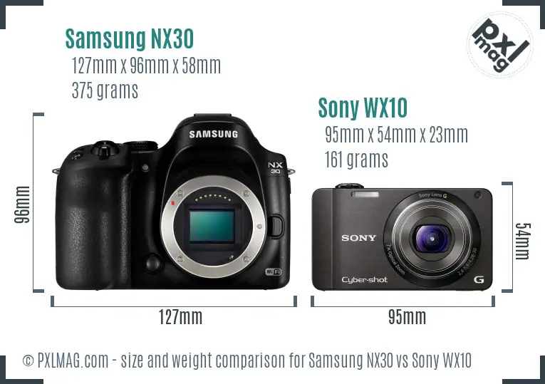 Samsung NX30 vs Sony WX10 size comparison