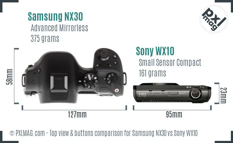 Samsung NX30 vs Sony WX10 top view buttons comparison
