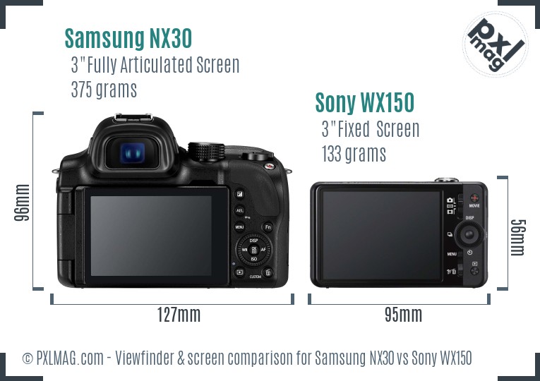 Samsung NX30 vs Sony WX150 Screen and Viewfinder comparison