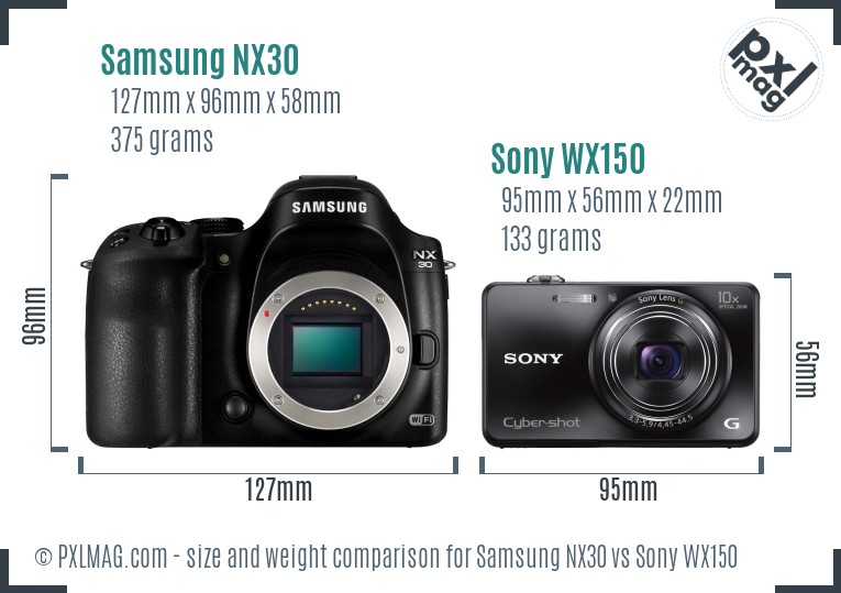 Samsung NX30 vs Sony WX150 size comparison