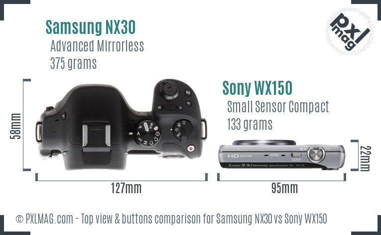 Samsung NX30 vs Sony WX150 top view buttons comparison