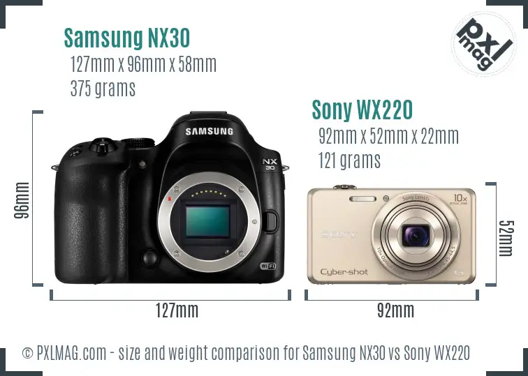 Samsung NX30 vs Sony WX220 size comparison