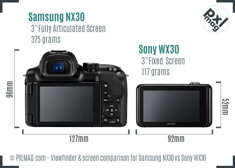 Samsung NX30 vs Sony WX30 Screen and Viewfinder comparison