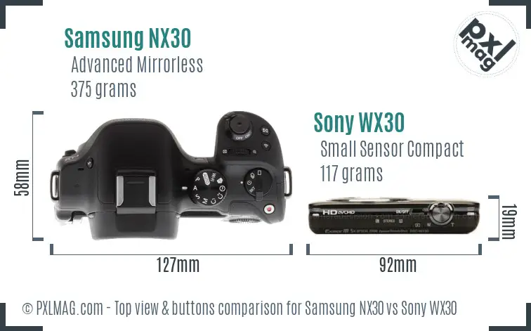 Samsung NX30 vs Sony WX30 top view buttons comparison