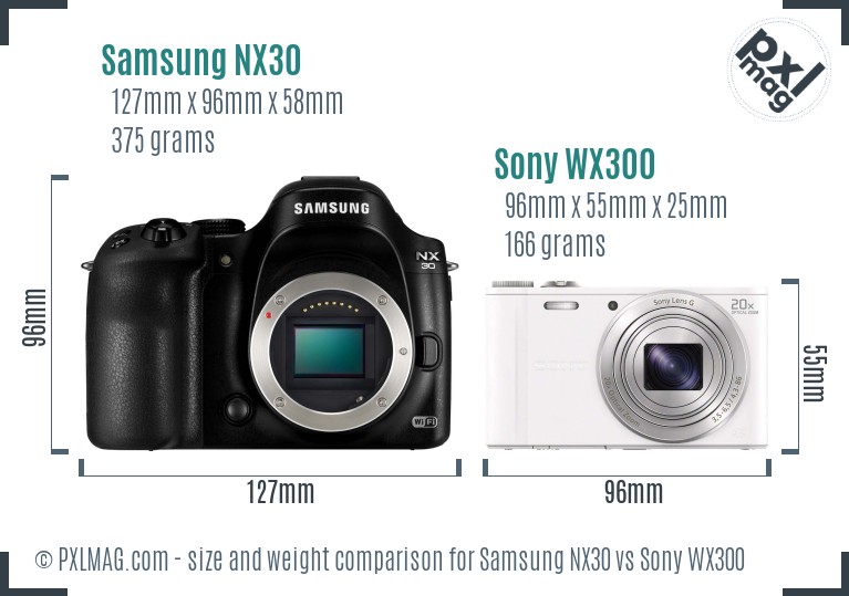 Samsung NX30 vs Sony WX300 size comparison