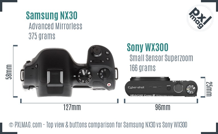 Samsung NX30 vs Sony WX300 top view buttons comparison