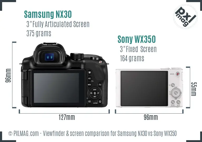 Samsung NX30 vs Sony WX350 Screen and Viewfinder comparison