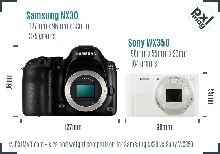 Samsung NX30 vs Sony WX350 size comparison