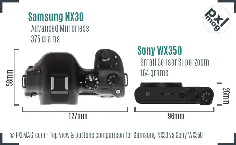 Samsung NX30 vs Sony WX350 top view buttons comparison