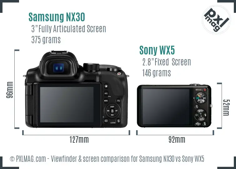 Samsung NX30 vs Sony WX5 Screen and Viewfinder comparison