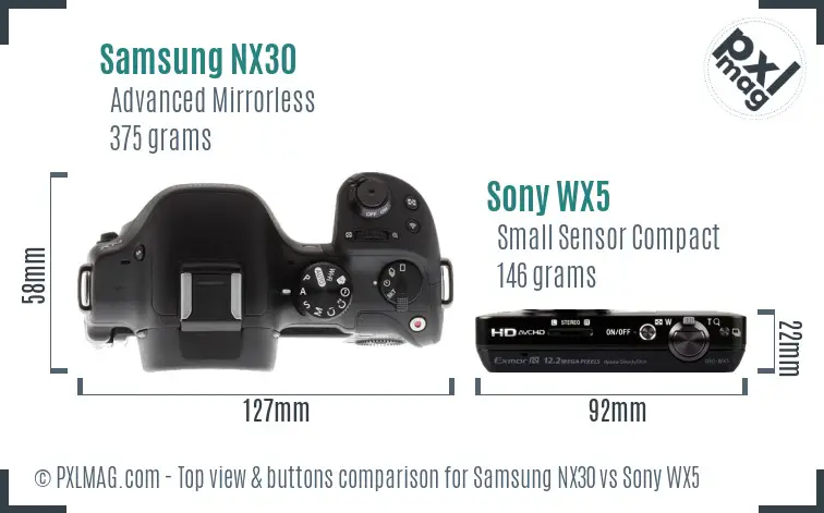 Samsung NX30 vs Sony WX5 top view buttons comparison