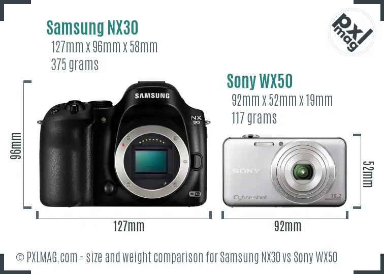 Samsung NX30 vs Sony WX50 size comparison