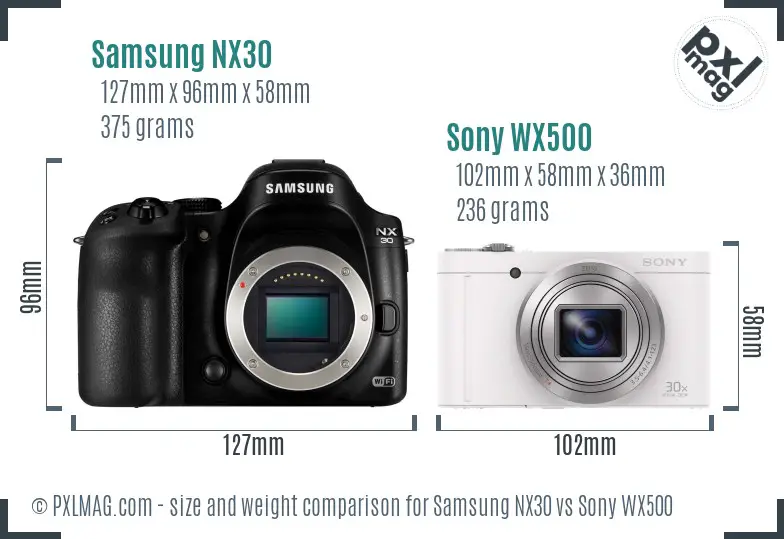 Samsung NX30 vs Sony WX500 size comparison